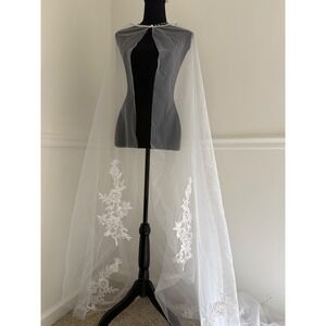 Cathedral Length veil‎ Floral Lace Appliqué Bridal Cape White Tulle 110" long